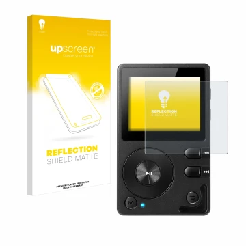 Face avant d’un emballage produit avec le logo de la marque upscreen. À côté, l’appareil Hifi Walker H2 est représenté avec la