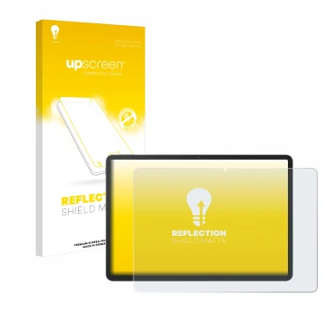 Face avant d’un emballage produit avec le logo de la marque upscreen. À côté, l’appareil Huawei MatePad 11.5