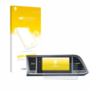 Face avant d’un emballage produit avec le logo de la marque upscreen. À côté, l’appareil Seat Ateca Style 2021 Infotainment Sy