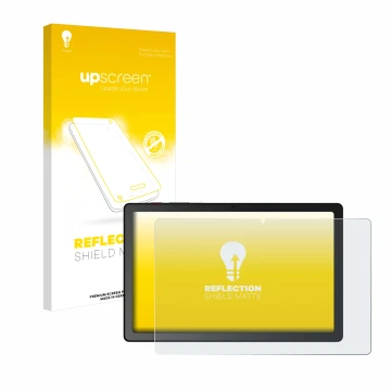 Face avant d’un emballage produit avec le logo de la marque upscreen. À côté, l’appareil Telekom T Tablet est représenté avec 