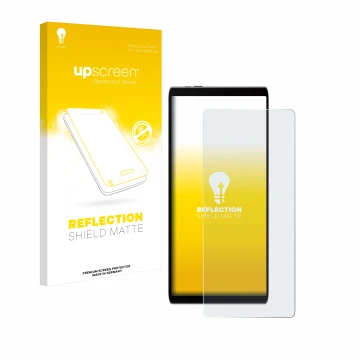 Face avant d’un emballage produit avec le logo de la marque upscreen. À côté, l’appareil Samsung Galaxy Tab S9 FE est représen