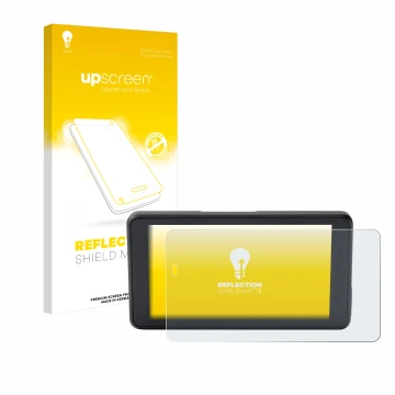 Face avant d’un emballage produit avec le logo de la marque upscreen. À côté, l’appareil BMW ConnectedRide Navigator est repré