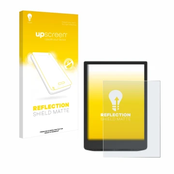 Face avant d’un emballage produit avec le logo de la marque upscreen. À côté, l’appareil PocketBook InkPad Color 3 est représe