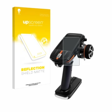 Face avant d’un emballage produit avec le logo de la marque upscreen. À côté, l’appareil RadioLink RC8X est représenté avec la