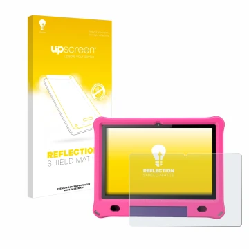 Face avant d’un emballage produit avec le logo de la marque upscreen. À côté, l’appareil Pritom B10 Kids 10.1