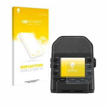 Face avant d’un emballage produit avec le logo de la marque upscreen. À côté, l’appareil Zoom Q2n-4K est représenté avec la pr