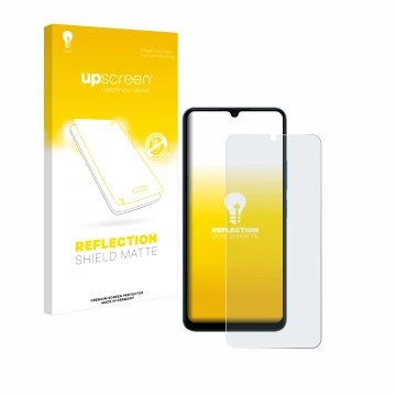 Face avant d’un emballage produit avec le logo de la marque upscreen. À côté, l’appareil Xiaomi Redmi 13C est représenté avec 