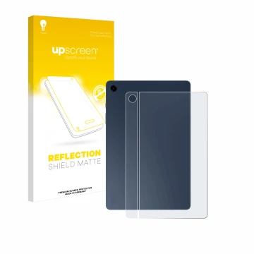 Face avant d’un emballage produit avec le logo de la marque upscreen. À côté, l’appareil Samsung Galaxy Tab A9 Plus 5G (Arrièr