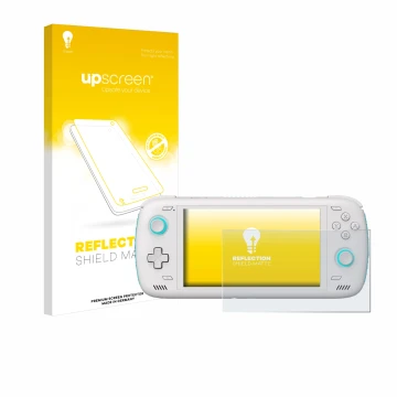 Face avant d’un emballage produit avec le logo de la marque upscreen. À côté, l’appareil AYN Odin 2 est représenté avec la pro