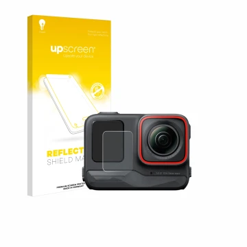 Face avant d’un emballage produit avec le logo de la marque upscreen. À côté, l’appareil Insta360 Ace Pro (Affichage avant) es