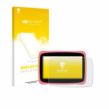 Face avant d’un emballage produit avec le logo de la marque upscreen. À côté, l’appareil Blackview Tab 3 Kids est représenté a