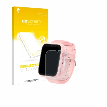 Face avant d’un emballage produit avec le logo de la marque upscreen. À côté, l’appareil jianyana 4G Kids Smartwatch est repré
