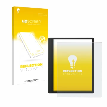 Face avant d’un emballage produit avec le logo de la marque upscreen. À côté, l’appareil Boox Tab Ultra C est représenté avec 