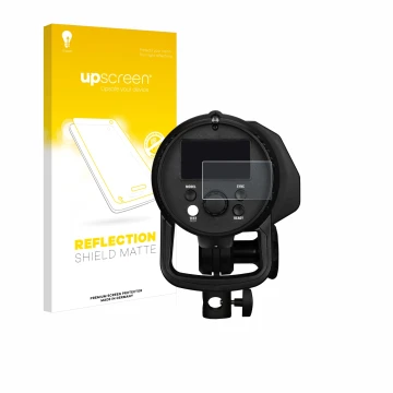 Face avant d’un emballage produit avec le logo de la marque upscreen. À côté, l’appareil Profoto B1X est représenté avec la pr