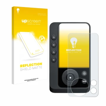 Face avant d’un emballage produit avec le logo de la marque upscreen. À côté, l’appareil Profoto Connect Pro est représenté av