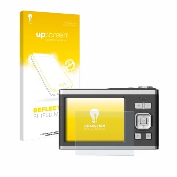 Face avant d’un emballage produit avec le logo de la marque upscreen. À côté, l’appareil Rollei Compactline 10X est représenté