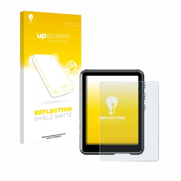 Face avant d’un emballage produit avec le logo de la marque upscreen. À côté, l’appareil Mechen M3 est représenté avec la prot