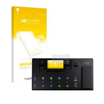 Face avant d’un emballage produit avec le logo de la marque upscreen. À côté, l’appareil Line 6 Helix LT est représenté avec l