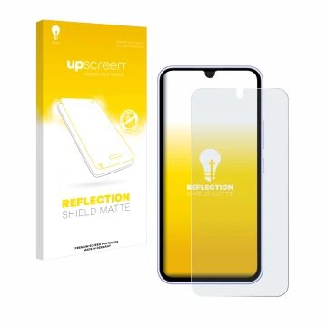 Face avant d’un emballage produit avec le logo de la marque upscreen. À côté, l’appareil Samsung Galaxy A54 5G (case-friendly)