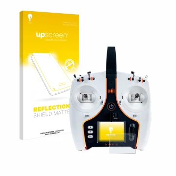 Face avant d’un emballage produit avec le logo de la marque upscreen. À côté, l’appareil Spektrum NX7e 7-Channel DSMX Transmit