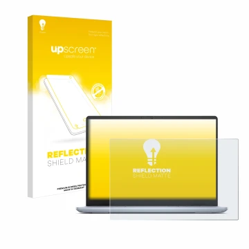 Face avant d’un emballage produit avec le logo de la marque upscreen. À côté, l’appareil Dell Inspiron 14 Plus 7440 Laptop est