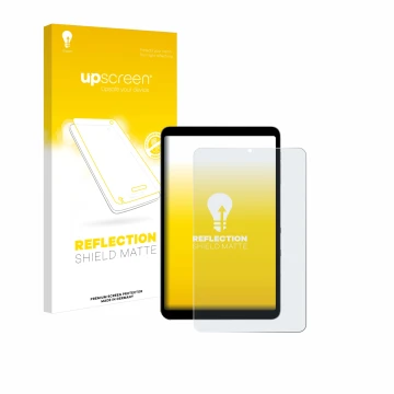 Face avant d’un emballage produit avec le logo de la marque upscreen. À côté, l’appareil Alldocube iPlay 50 mini Pro est repré