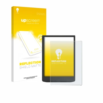 Face avant d’un emballage produit avec le logo de la marque upscreen. À côté, l’appareil Vivlio InkPad 4 est représenté avec l