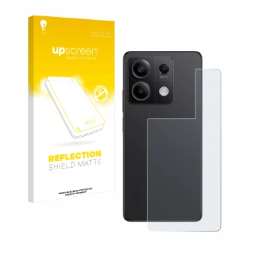 Face avant d’un emballage produit avec le logo de la marque upscreen. À côté, l’appareil Xiaomi Redmi Note 13 Pro 5G (Arrière)