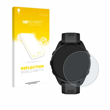 Face avant d’un emballage produit avec le logo de la marque upscreen. À côté, l’appareil Garmin Forerunner 165 est représenté 