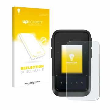 Face avant d’un emballage produit avec le logo de la marque upscreen. À côté, l’appareil Garmin eTrex Solar est représenté ave