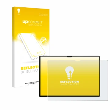 Face avant d’un emballage produit avec le logo de la marque upscreen. À côté, l’appareil Huawei MatePad Pro 13.2