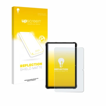 Face avant d’un emballage produit avec le logo de la marque upscreen. À côté, l’appareil Hotwav R7 est représenté avec la prot