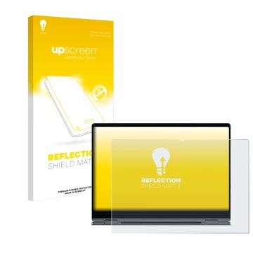 Face avant d’un emballage produit avec le logo de la marque upscreen. À côté, l’appareil Samsung Galaxy Book4 Pro 360 16