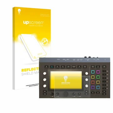 Face avant d’un emballage produit avec le logo de la marque upscreen. À côté, l’appareil Waldorf Iridium Core est représenté a