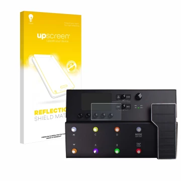Face avant d’un emballage produit avec le logo de la marque upscreen. À côté, l’appareil Line 6 POD GO est représenté avec la 