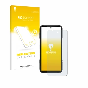 Face avant d’un emballage produit avec le logo de la marque upscreen. À côté, l’appareil Doogee V20S est représenté avec la pr