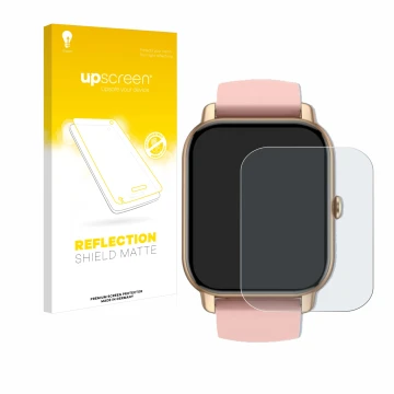 Face avant d’un emballage produit avec le logo de la marque upscreen. À côté, l’appareil Sross Smartwatch 1.83