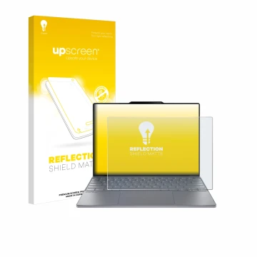 Face avant d’un emballage produit avec le logo de la marque upscreen. À côté, l’appareil Lenovo ThinkBook 13x Gen 4 est représ