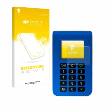Face avant d’un emballage produit avec le logo de la marque upscreen. À côté, l’appareil REINER SCT tanJack photo QR est repré