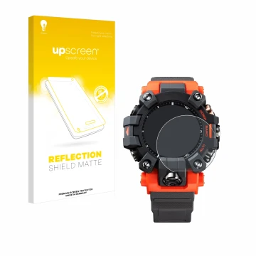 Face avant d’un emballage produit avec le logo de la marque upscreen. À côté, l’appareil Casio G-Shock GW-9500 est représenté 