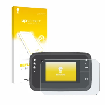 Face avant d’un emballage produit avec le logo de la marque upscreen. À côté, l’appareil Honda CB650R TFT Display est représen