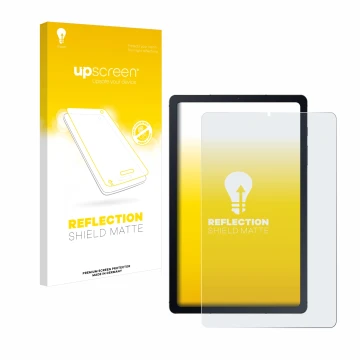 Face avant d’un emballage produit avec le logo de la marque upscreen. À côté, l’appareil Samsung Galaxy Tab S6 Lite WiFi 2024 