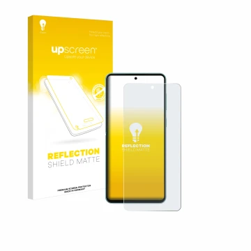 Face avant d’un emballage produit avec le logo de la marque upscreen. À côté, l’appareil Samsung Galaxy M55 est représenté ave