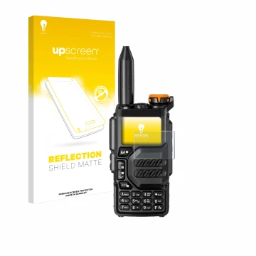 Face avant d’un emballage produit avec le logo de la marque upscreen. À côté, l’appareil Quansheng UV-K5 est représenté avec l