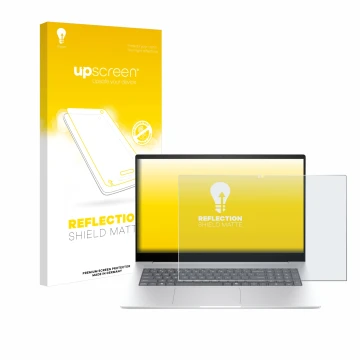 Face avant d’un emballage produit avec le logo de la marque upscreen. À côté, l’appareil HP Envy 17 2024 est représenté avec l