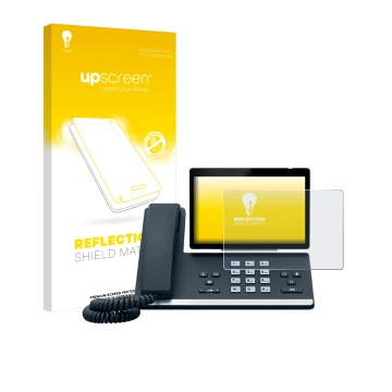 Face avant d’un emballage produit avec le logo de la marque upscreen. À côté, l’appareil Yealink SIP-T57W est représenté avec 
