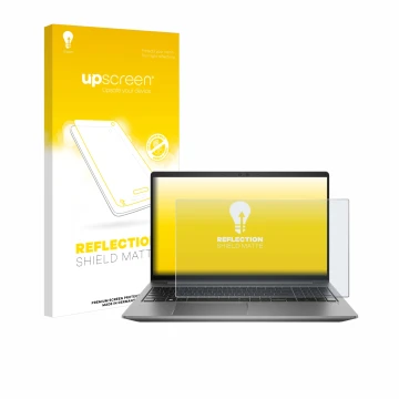 Face avant d’un emballage produit avec le logo de la marque upscreen. À côté, l’appareil HP Zbook Power 15 G10 est représenté 