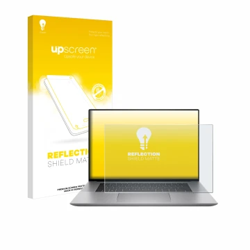 Face avant d’un emballage produit avec le logo de la marque upscreen. À côté, l’appareil HP Zbook Studio 16 G10 est représenté