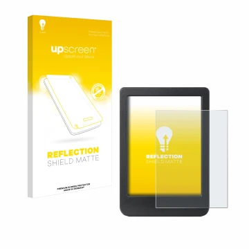 Face avant d’un emballage produit avec le logo de la marque upscreen. À côté, l’appareil Kobo Clara BW est représenté avec la 