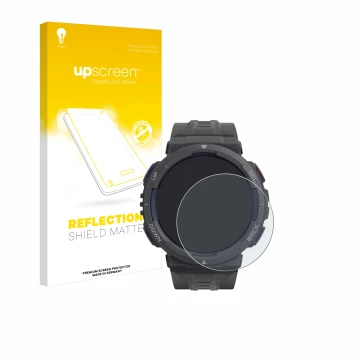 Face avant d’un emballage produit avec le logo de la marque upscreen. À côté, l’appareil Amazfit Active Edge est représenté av